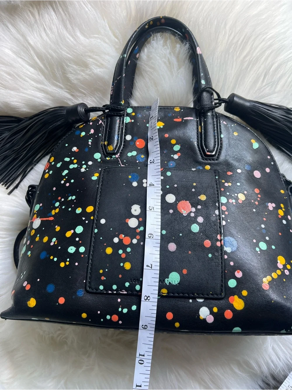 Loeffler Randall Dome Splatter Paint Leather Satchel Black With Tassels Chic